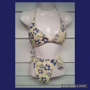 Light yellow with blue flowers bikini swimsuit.36